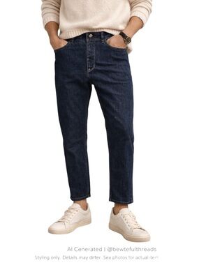 Dark Wash Slim Straight Jeans Button Fly Cropped 34x26 Minimalist